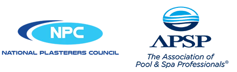 Logos of the National Plasters Council (NPC) and the Association of Pool and Spa Professionals (APSP)